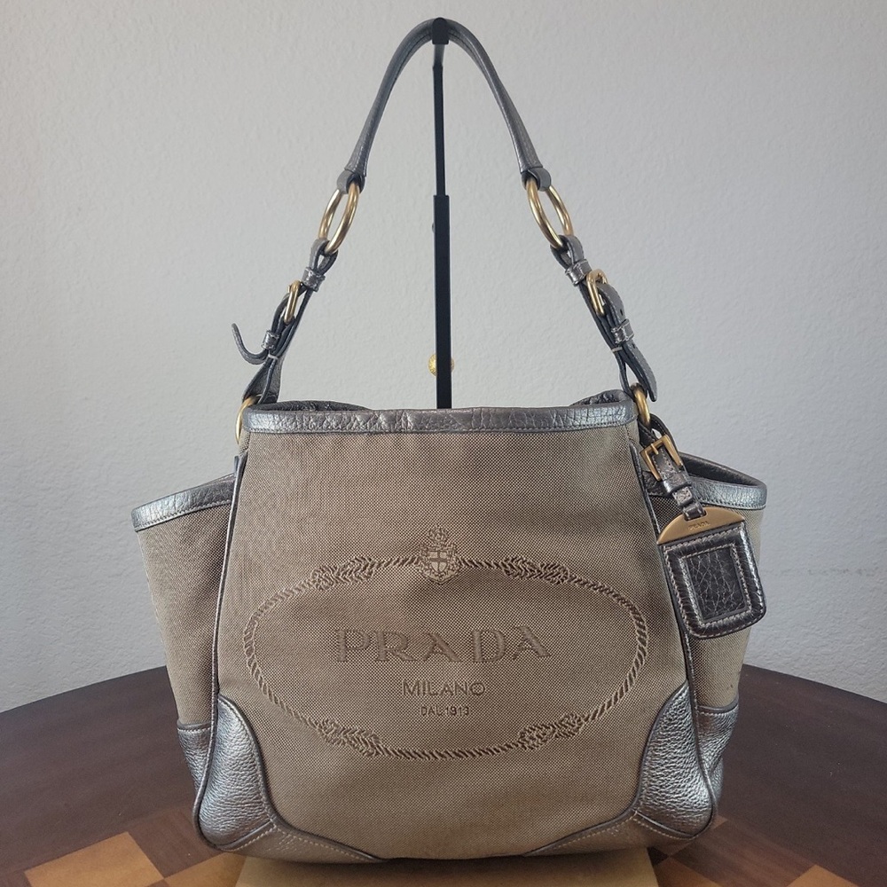PRADA canapa jacquard canvas bag